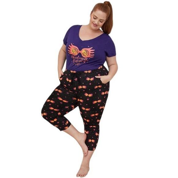 Torrid Plus Size 4X Pajama‎ Pants Harry Potter Sleep Crop Luna Glasses Black 572 - Picture 4 of 15